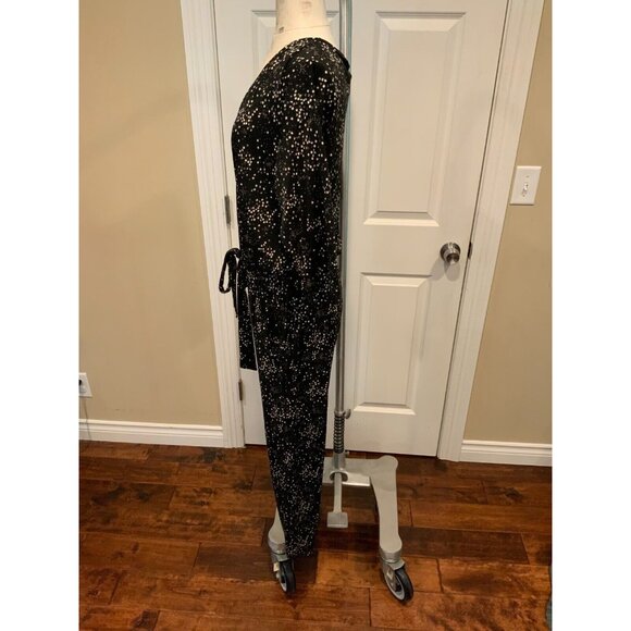 Allison Joy Black & White Speckled 3/4 Sleeve V-Neck Jumpsuit, Size Small - Picture 5 of 9